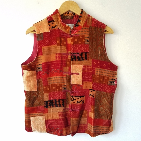 Coldwater Creek Patchwork Velvet Silk Blend Mandarin Collar Vest Jacket - Picture 1 of 11